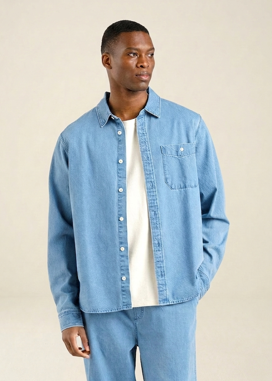 Chemise denim en coton bio | bleu clair "lunnevik denim light blue", Dedicated, photo 1
