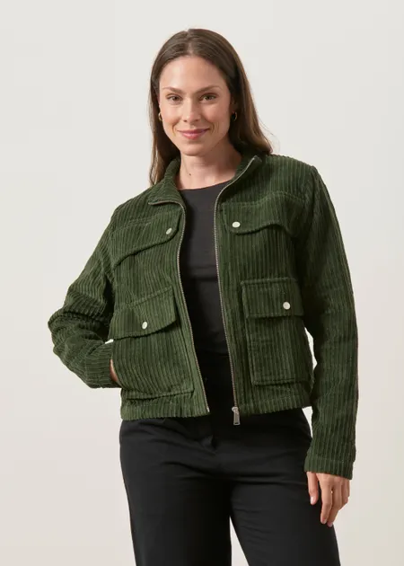 Veste velours en coton bio | vert "Bottle green corduroy celia jacket", Thinking Mu