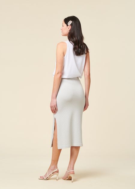 Midirock aus Bio-Baumwolle | Himmelblau "knit tube skirt - moonlight grey", Rotholz, Foto 4