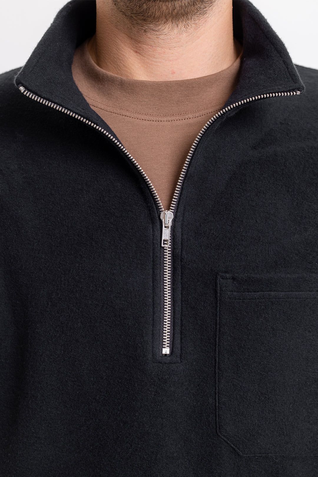 Sweatshirt mit Reißverschlusskragen aus Bio-Baumwolle, schwarz - half zip sweatshirt black, Rotholz, Foto 3