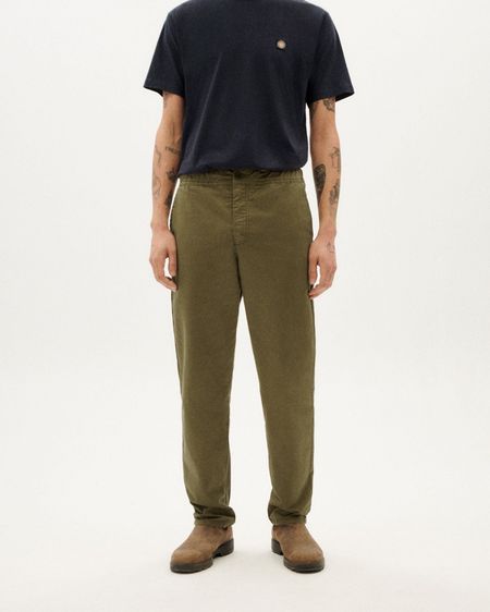 Pantalon droit en coton bio | kaki "olive green travel pants"