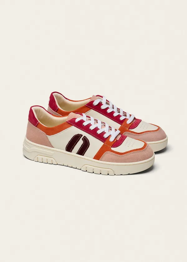 Baskets basse en cuir certifié lwg | multicolor "nora - nude orange blanc", Odaje ex M.Moustache