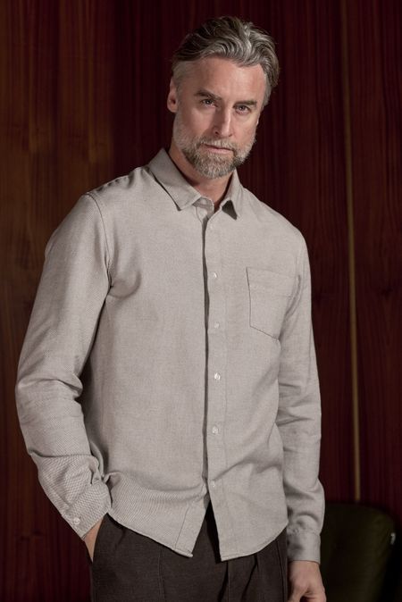 Chemise en coton bio | beige "Simon eco flannel cold brown"