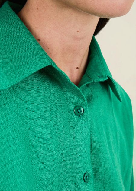 Chemise manches courtes en lin et ecovero | verte "Boxy squared blouse green" - Brava Fabrics