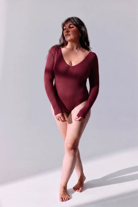 Body manches longues brassière intégrée en tencel côtelé | bordeaux "Céline", Maline Bodywear