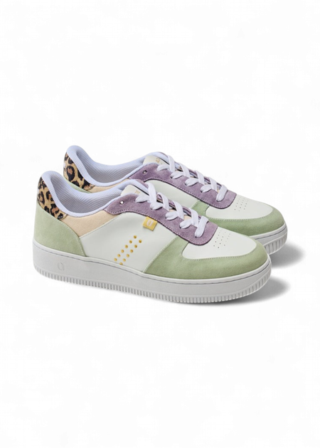 Baskets basse en cuir certifié lwg | multicolore "baskets basses maxence - vert-lilas-beige" - Odaje ex M.Moustache