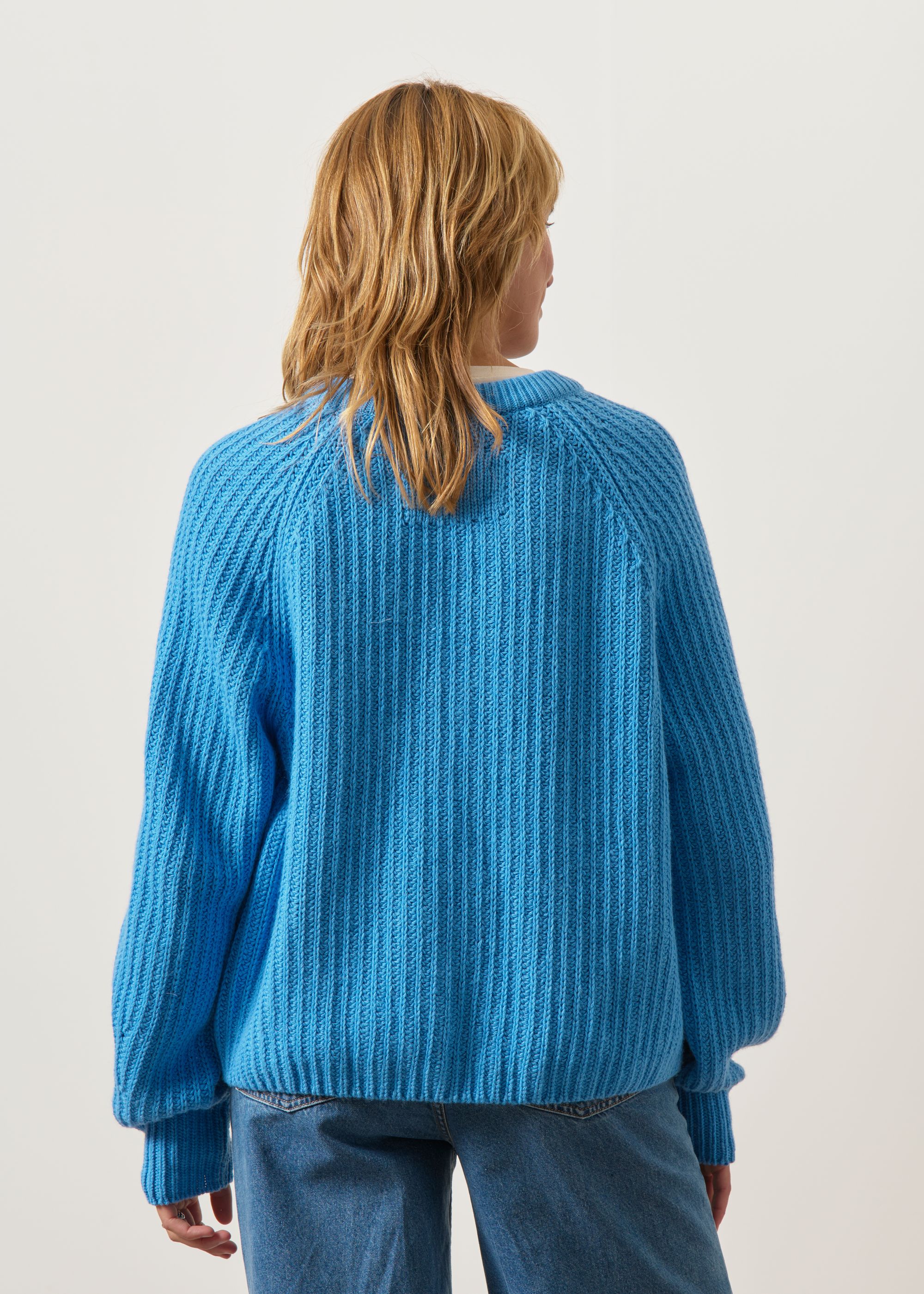 Cardigan aus Wolle und Bio-Baumwolle | Blau "rib knit cardigan - skylight", Armedangels, Foto 5