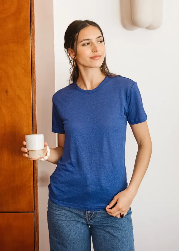 T-shirt lin upcyclé | bleu cobalt, WeDressFair