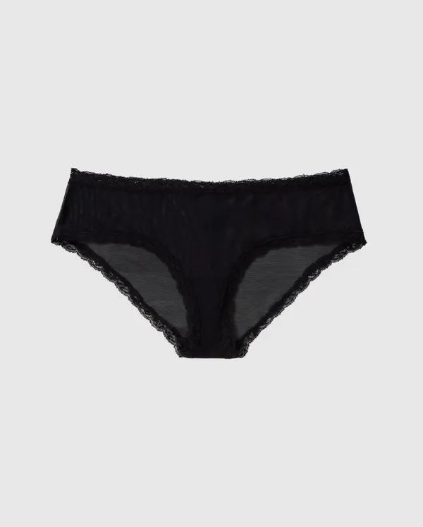 Culotte en matière recyclée | noir "mesh lace trim hipster black - black", Understatement