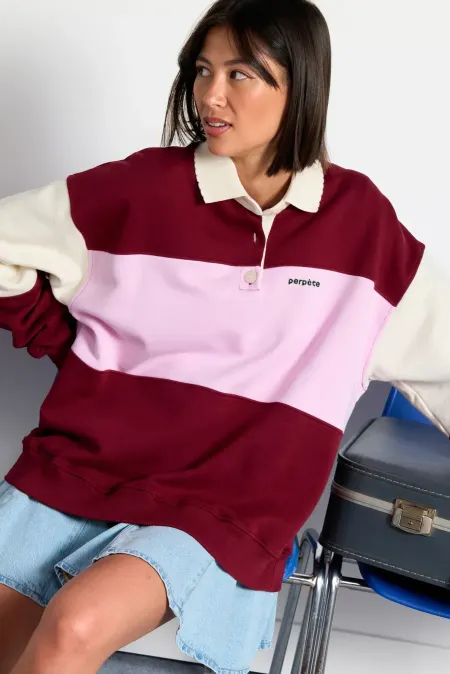 Sweat polo en coton bio | tricolore "Linda bordeaux", Perpète