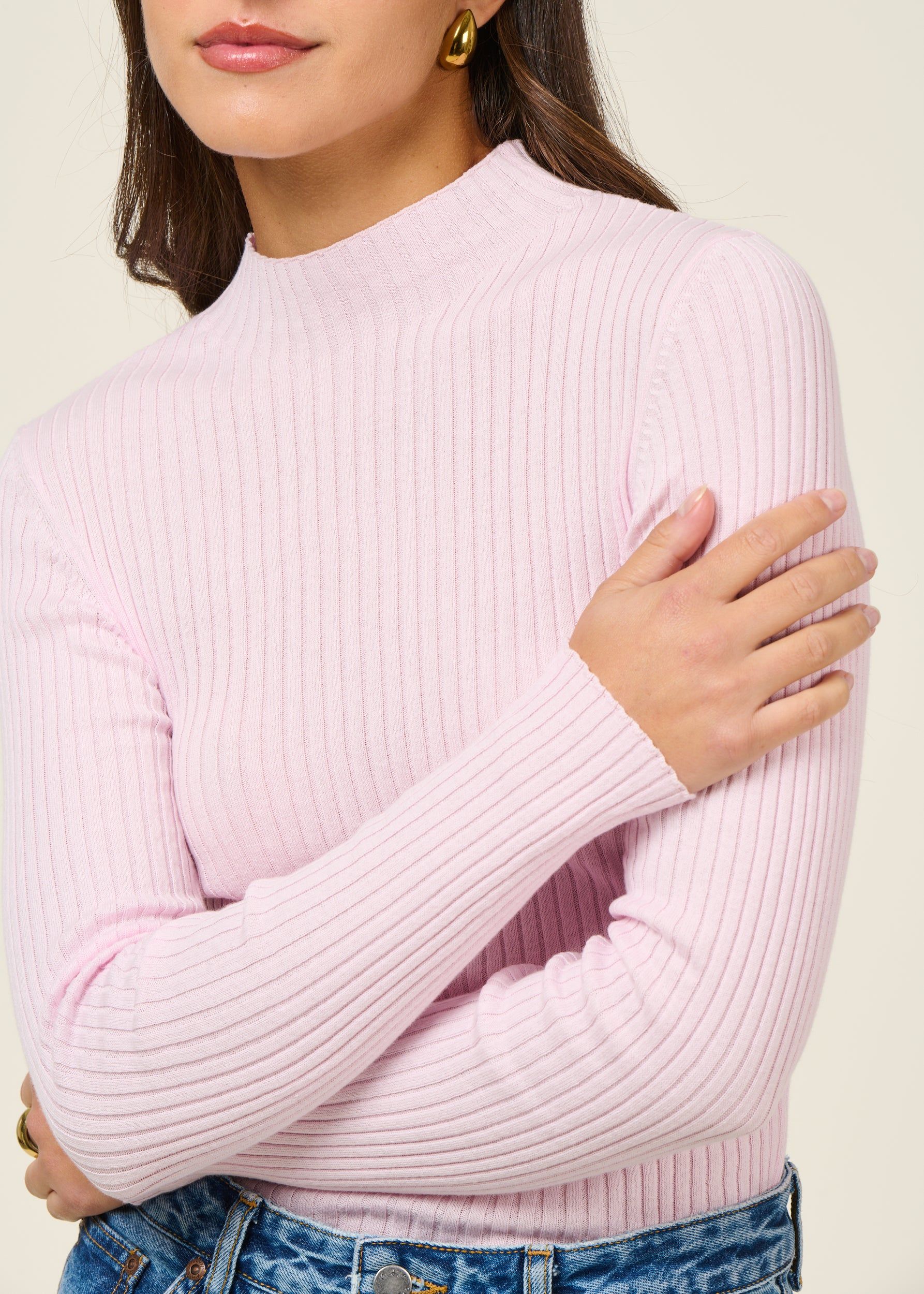 Sous-pull côtelé en coton biologique | rose pâle "alaania knit sweater - pink mist", Armedangels, photo 2