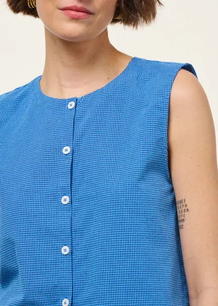 Blouse en coton bio et matières recyclées | bleu "checks button up blouse blue", Brava Fabrics