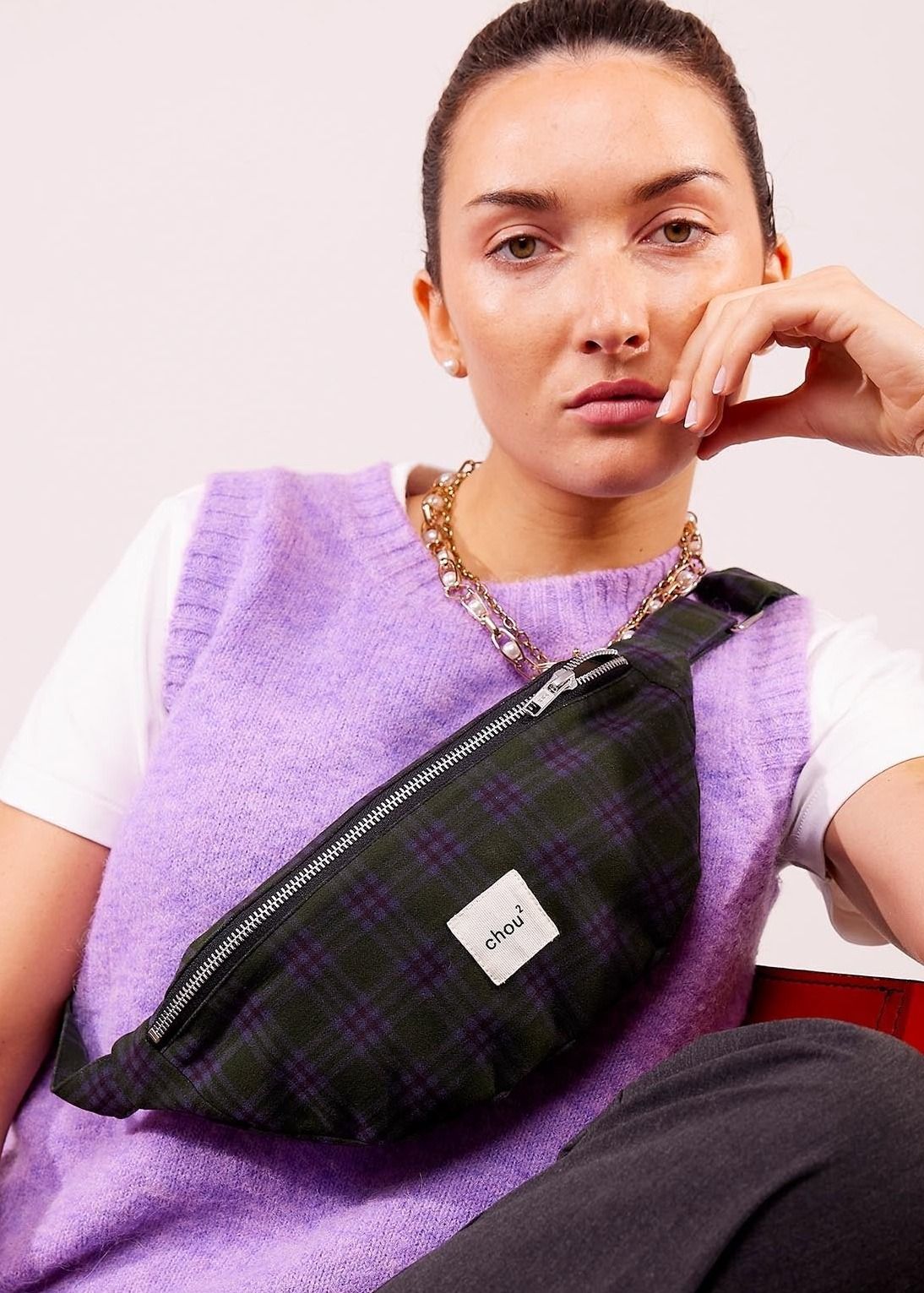 Bauchtasche aus upgecyceltem Material | Tartan Grün & Violett, Chou², Foto 2