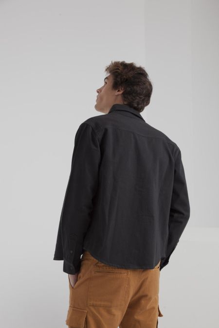 Surchemise noire poches camel twill en coton bio, Thinking Mu, photo 3