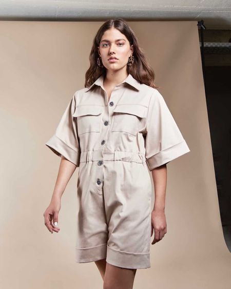 Combishort beige twill en coton bio - catargo