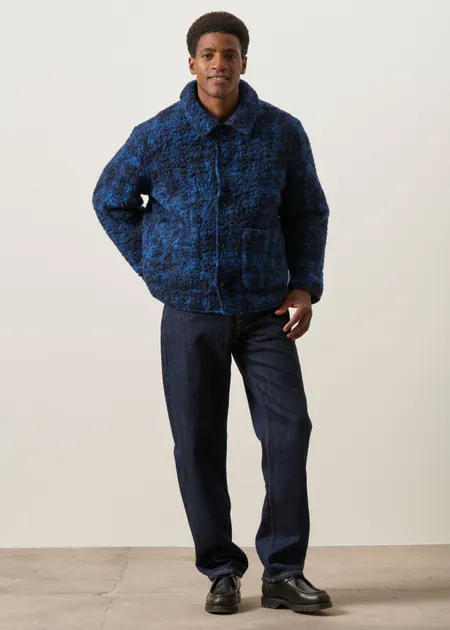 Veste Sherpa en laine et coton bio | bleu "Sherpa jacket - blue marled", Rotholz, photo 3