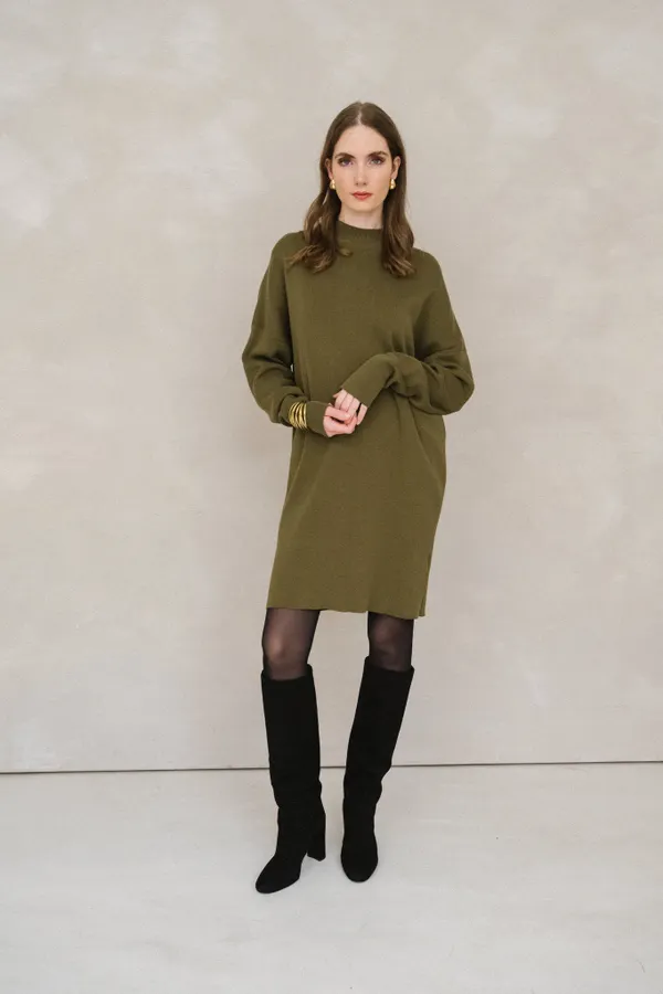 Robe pull en coton bio | olive "nuna - woody olive", Jan'n June