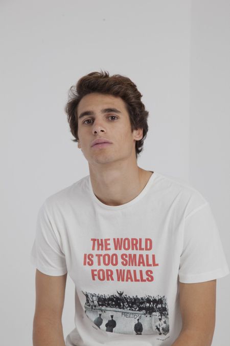 T-shirt imprimé blanc en coton bio - no walls berlin, Thinking Mu, photo 2