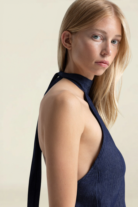Top dos nu en coton bio, tencel et lin | bleu foncé "Thema - scarlett rinse" - Kings of Indigo