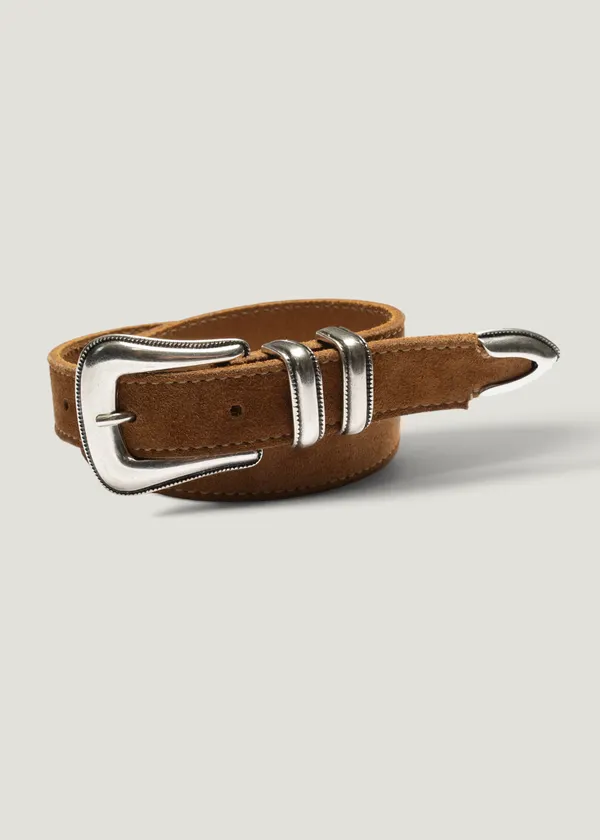 Ceinture en cuir suède à tannage végétal | tabac "Western suede silver belt - tobacco", Nudie Jeans