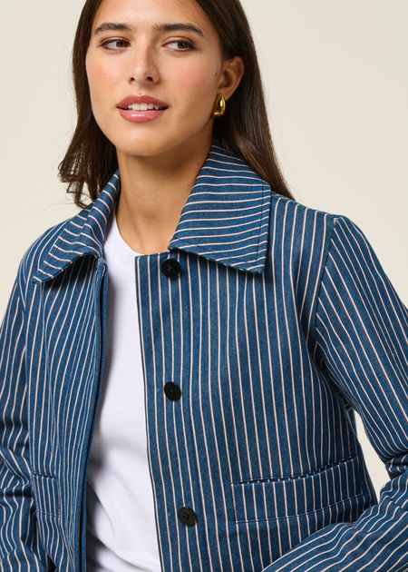Veste en coton bio | rayé "railway stripes astrid jacket" - Thinking Mu