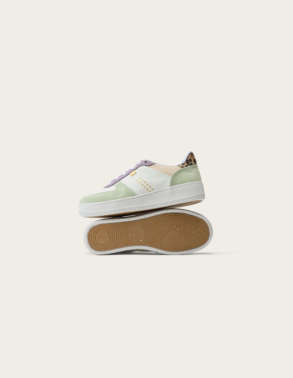 Baskets basse en cuir certifié lwg | multicolore "baskets basses maxence - vert-lilas-beige", Odaje ex M.Moustache, photo 4