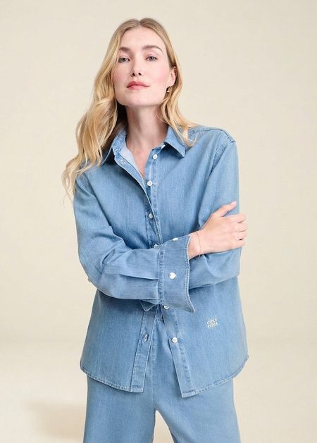 Chemise en coton bio | denim clair "l'amour est déclaré" - émoi émoi