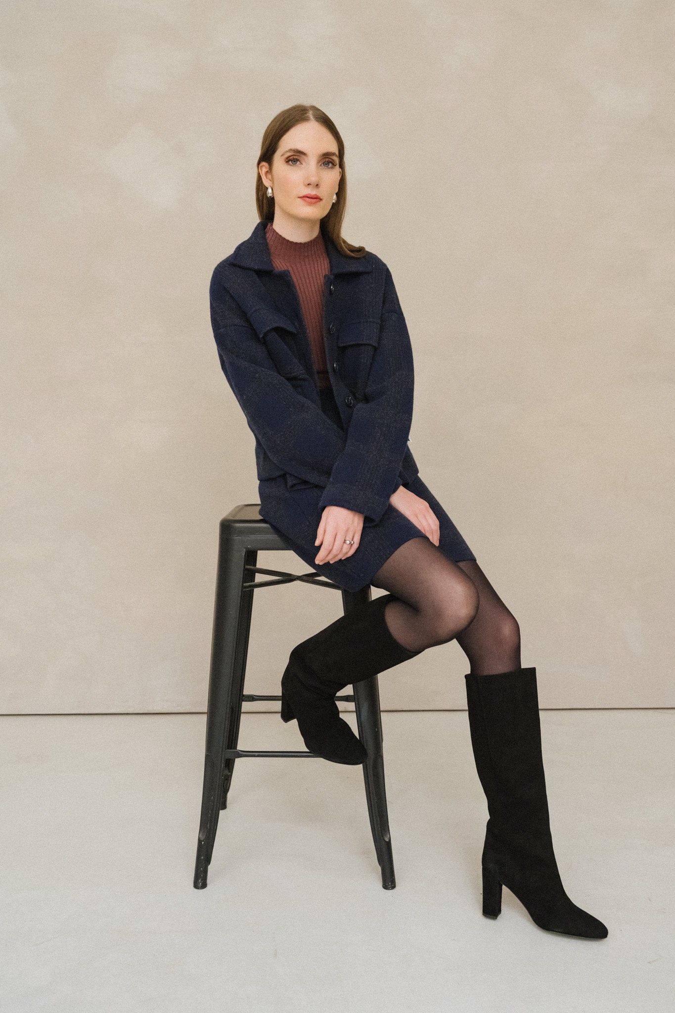 Jacke aus Bio-Baumwolle und Wolle | Marineblau "joaalison check - night sky-steel melange", Armedangels, Foto 6