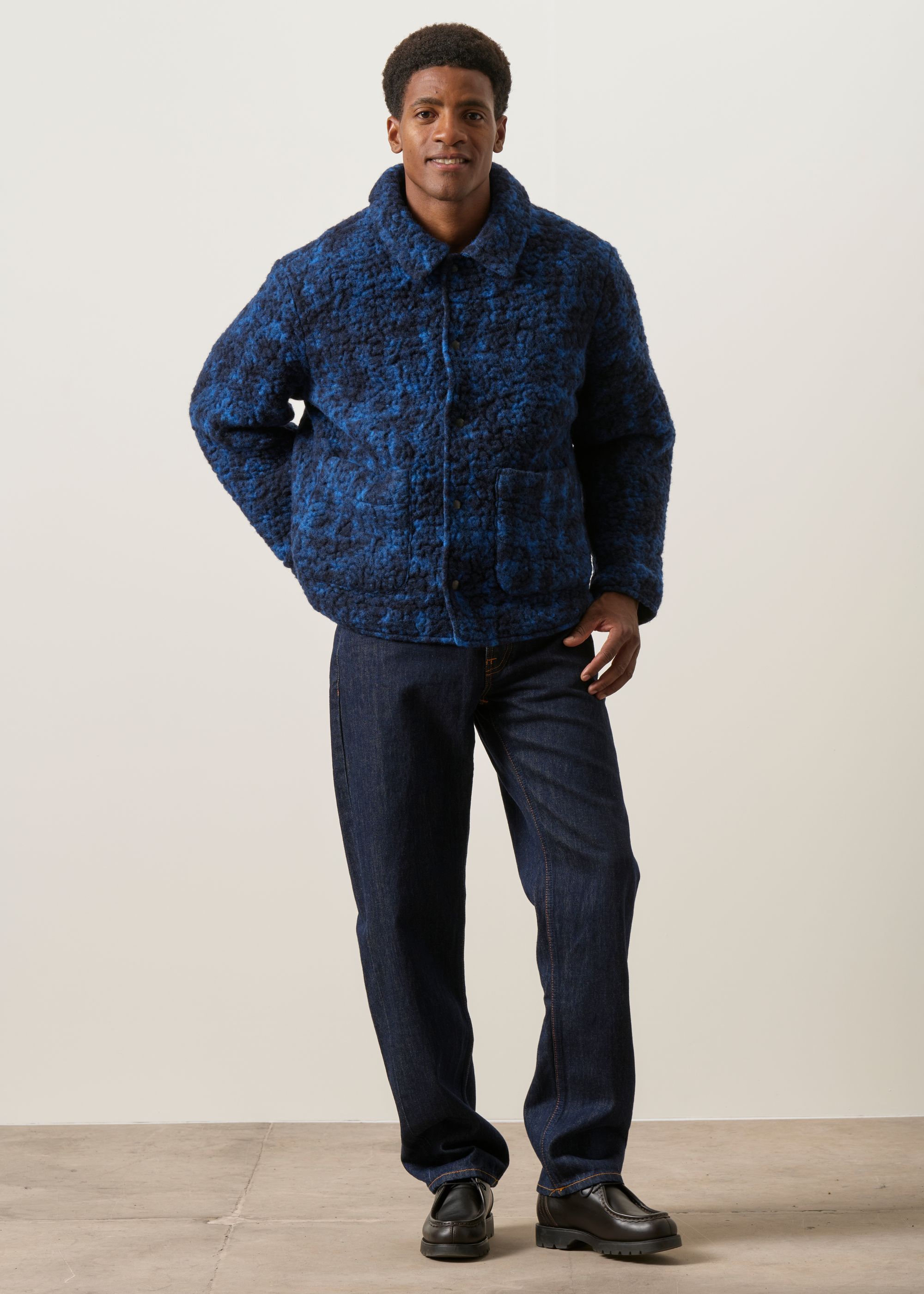 Veste Sherpa en laine et coton bio | bleu "Sherpa jacket - blue marled", Rotholz, photo 3