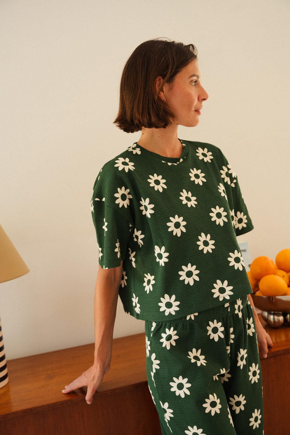 Pyjama long gaufré coton bio | dahlia vert, We Are Jolies, photo 4