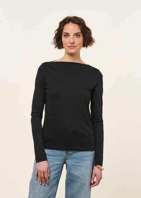 T-shirt manches longues col bateau en tencel | noir "boat neck longsleeve - black" - Armedangels