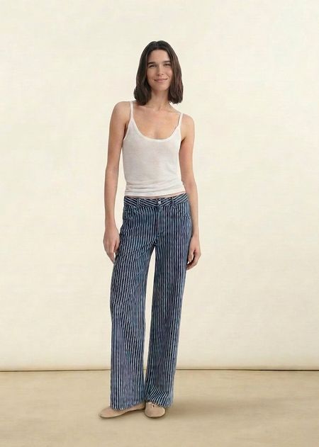 Pantalon large en coton bio | rayé "railway stripes kettan pants" - Thinking Mu