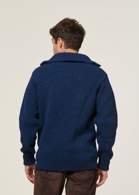 Pull maille col zippé en laine recyclée | bleu "heavy knit troyer wool-blend - blue melange", Rotholz, photo 4