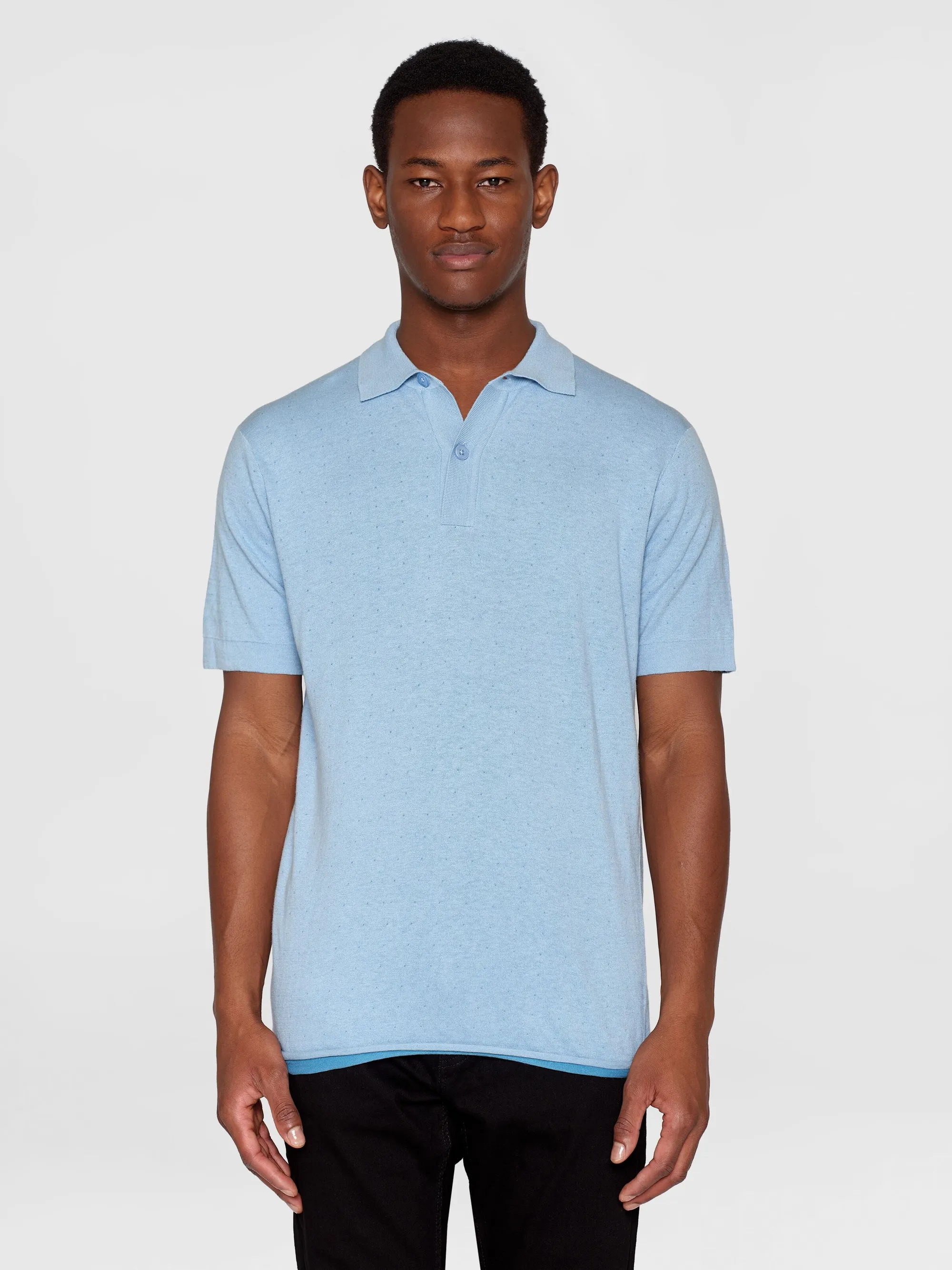 Polo en coton bio et en laine | bleu "regular double layer knitted polo dusk blue", Knowledge Cotton Apparel, photo 1