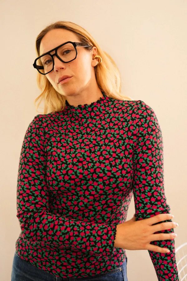 Top manches longues en coton bio | mini fleurs fuchsia, We Are Jolies