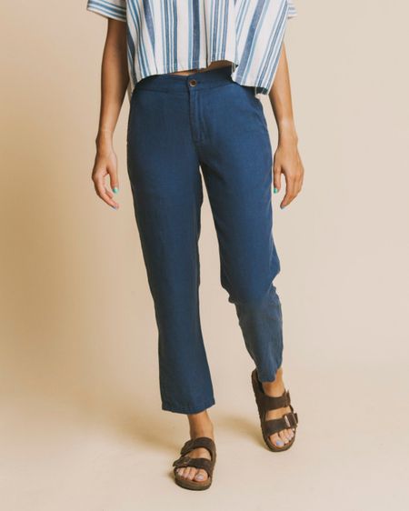 Pantalon bleu canard en chanvre, coton bio et tencel - dafne