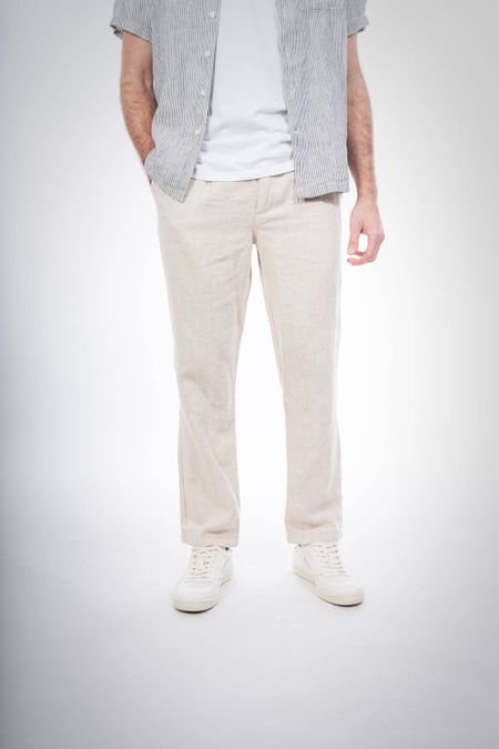 Pantalon ample beige en lin - birch