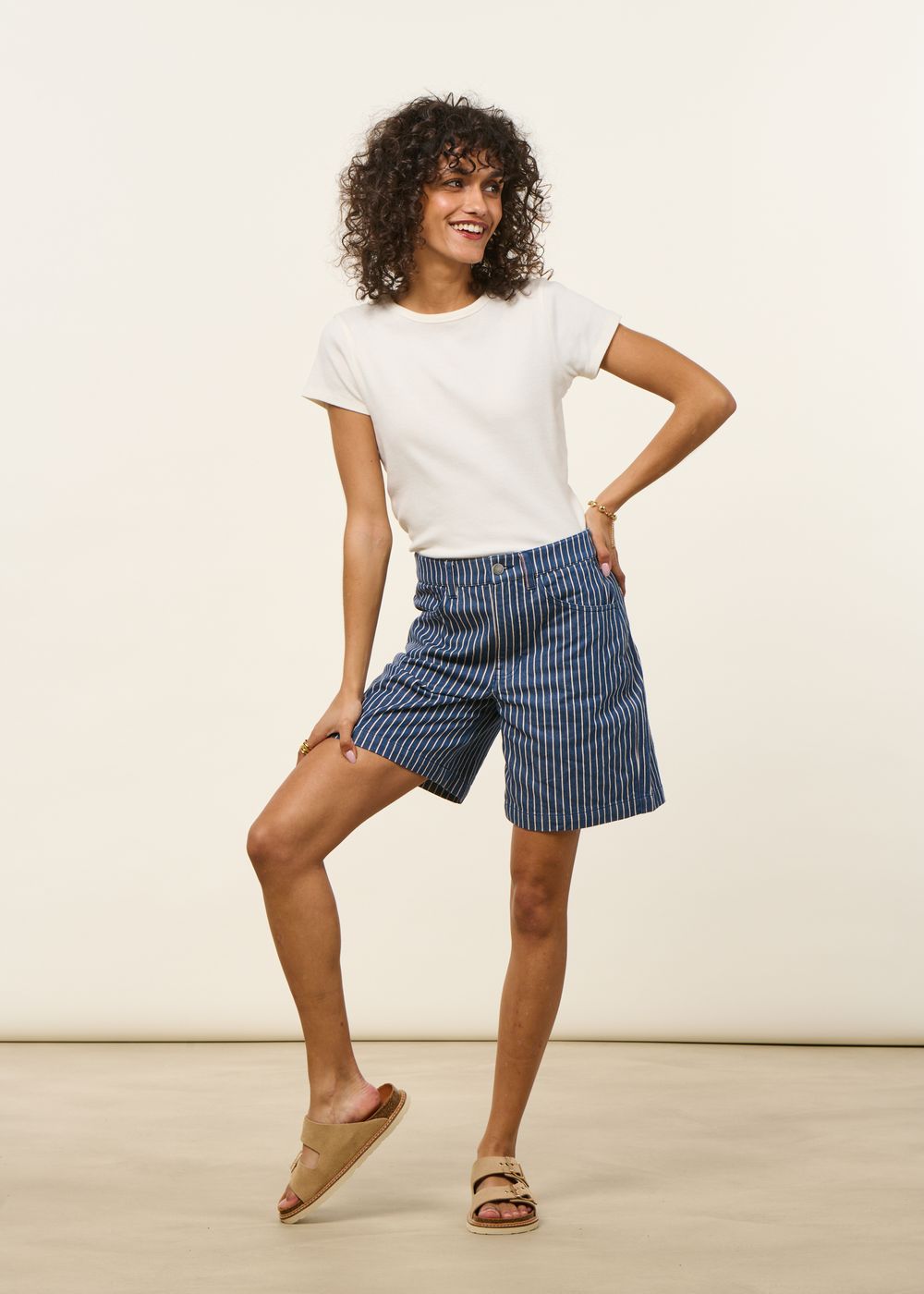 Short en coton bio | rayé "railway stripes luisa shorts" Multicolor femme