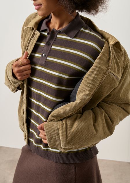 Veste doublée en velours coton bio | camel "Padded cord iconic å jacket", Armedangels, photo 4