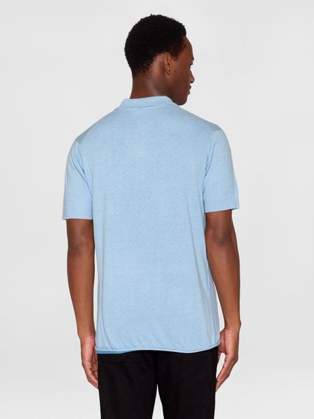 Polo en coton bio et en laine | bleu "regular double layer knitted polo dusk blue", Knowledge Cotton Apparel, photo 3