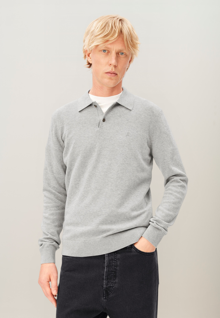 Pull polo en coton bio | gris "Knit longsleeve poloshirt - silver melange"
