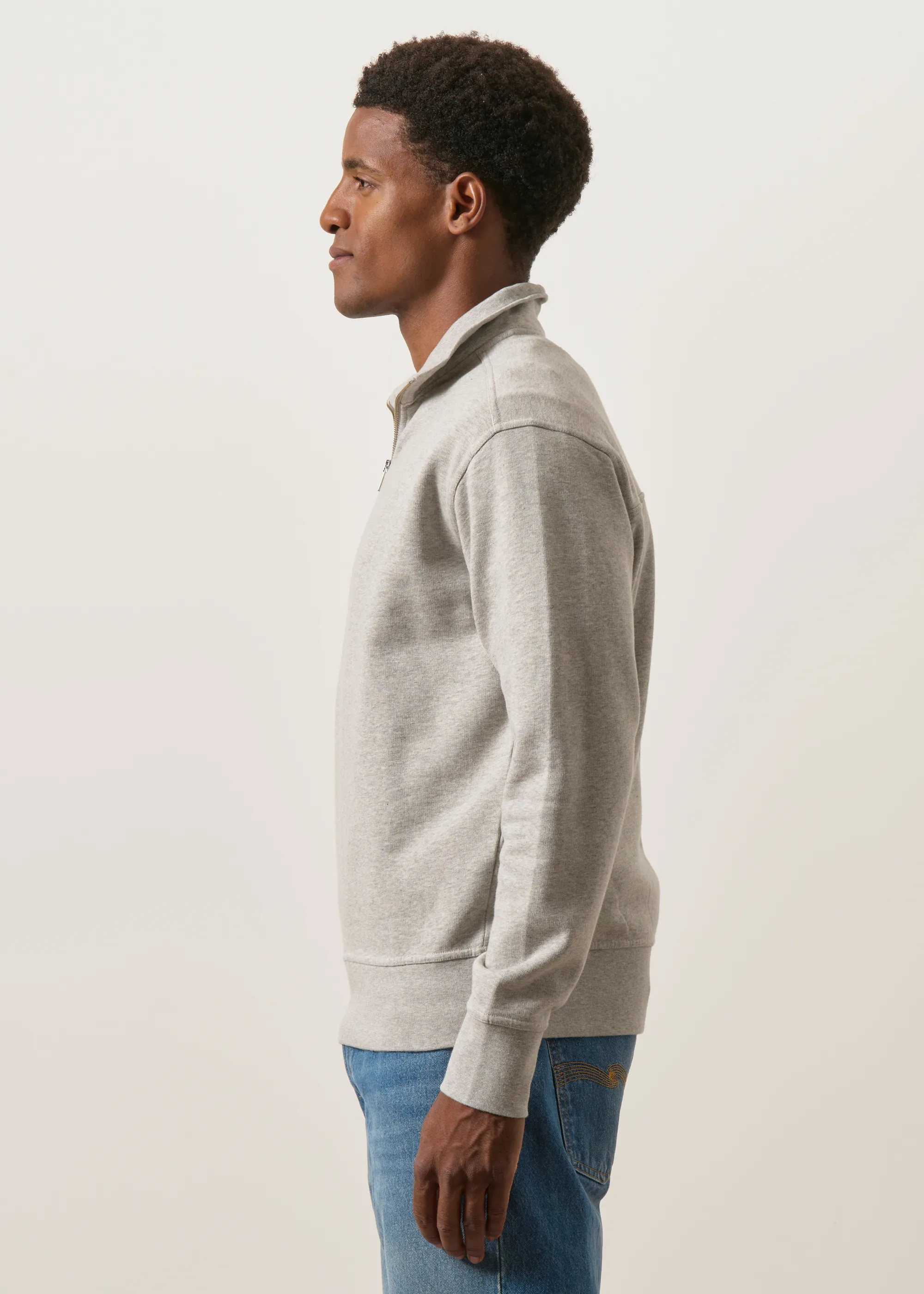 Sweat camionneur col zippé en coton bio | gris chiné, WeDressFair, photo 3