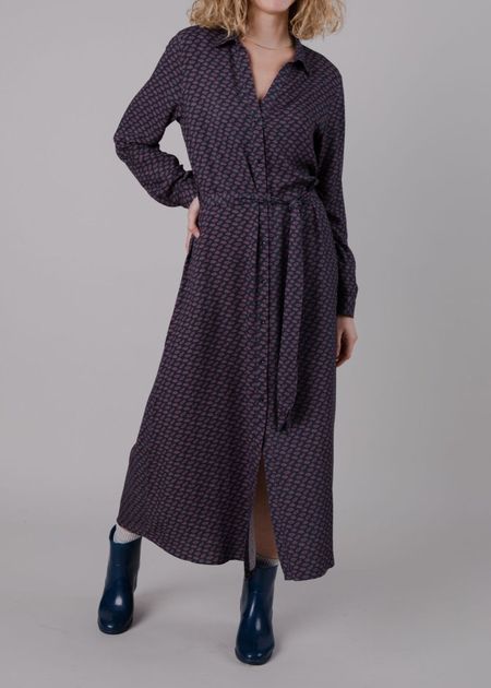 Robe longue à motifs en ecovero | multicolore "lips vneck long sleeve dress prune"