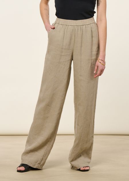 Pantalon ample en lin bio | vert "posey wide mid-rise linen pants - twill - yarndyed" - Knowledge Cotton Apparel