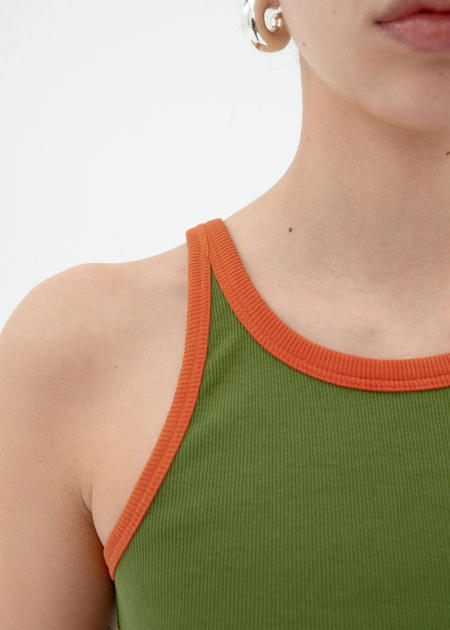 Débardeur en coton bio | vert "garden green pumpkin contrast harriet top" - Thinking Mu