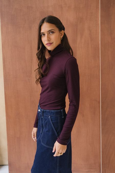 T-shirt manches longues col roulé en tencel | aubergine "mio - cherry lacquer", Jan'n June, photo 3