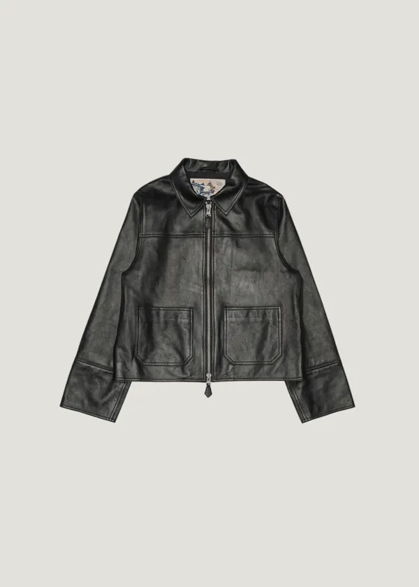 Veste en cuir tannage semi végétal | noir "anja zip jacket leather - black", Nudie Jeans