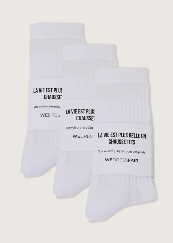 Pack de 3 paires de chaussettes en coton bio | blanc, WeDressFair