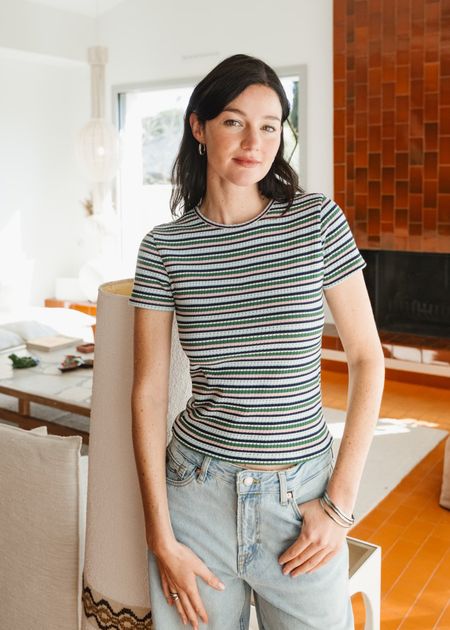 T-shirt rayé en pointelle côtelée upcyclée | multicolore - WeDressFair