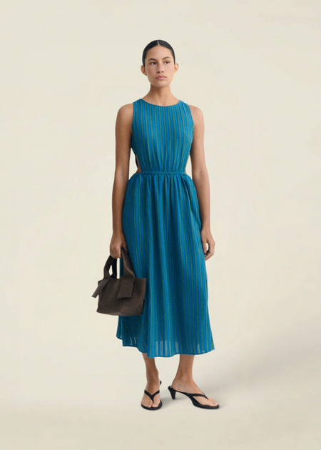 Robe en coton bio | bleu vert rayé "Windsor stripes kin dress"